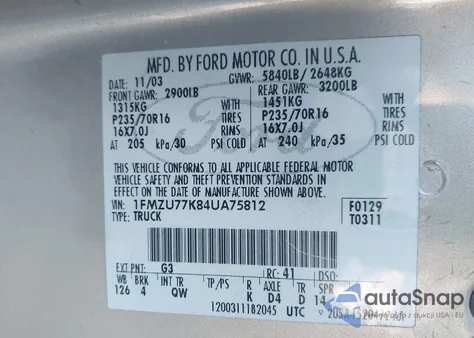 2004 Ford Explorer Sport Trac Adrenalin/Xls/Xlt из США, поврежденный, VIN 1FMZU77K84UA75812